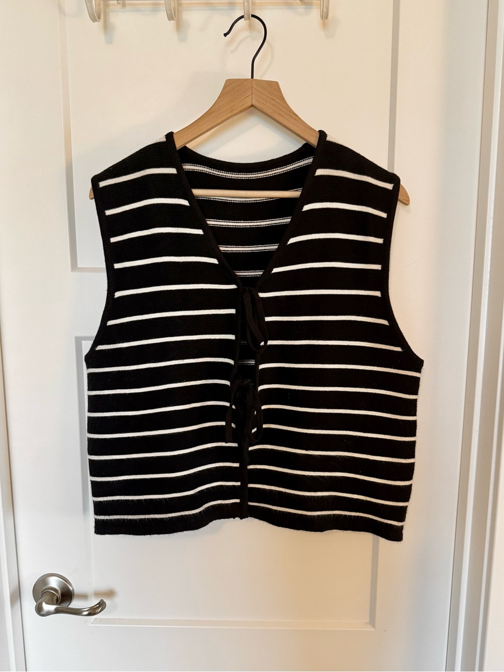 Striped Knit Tie-Front Vest - Black & White